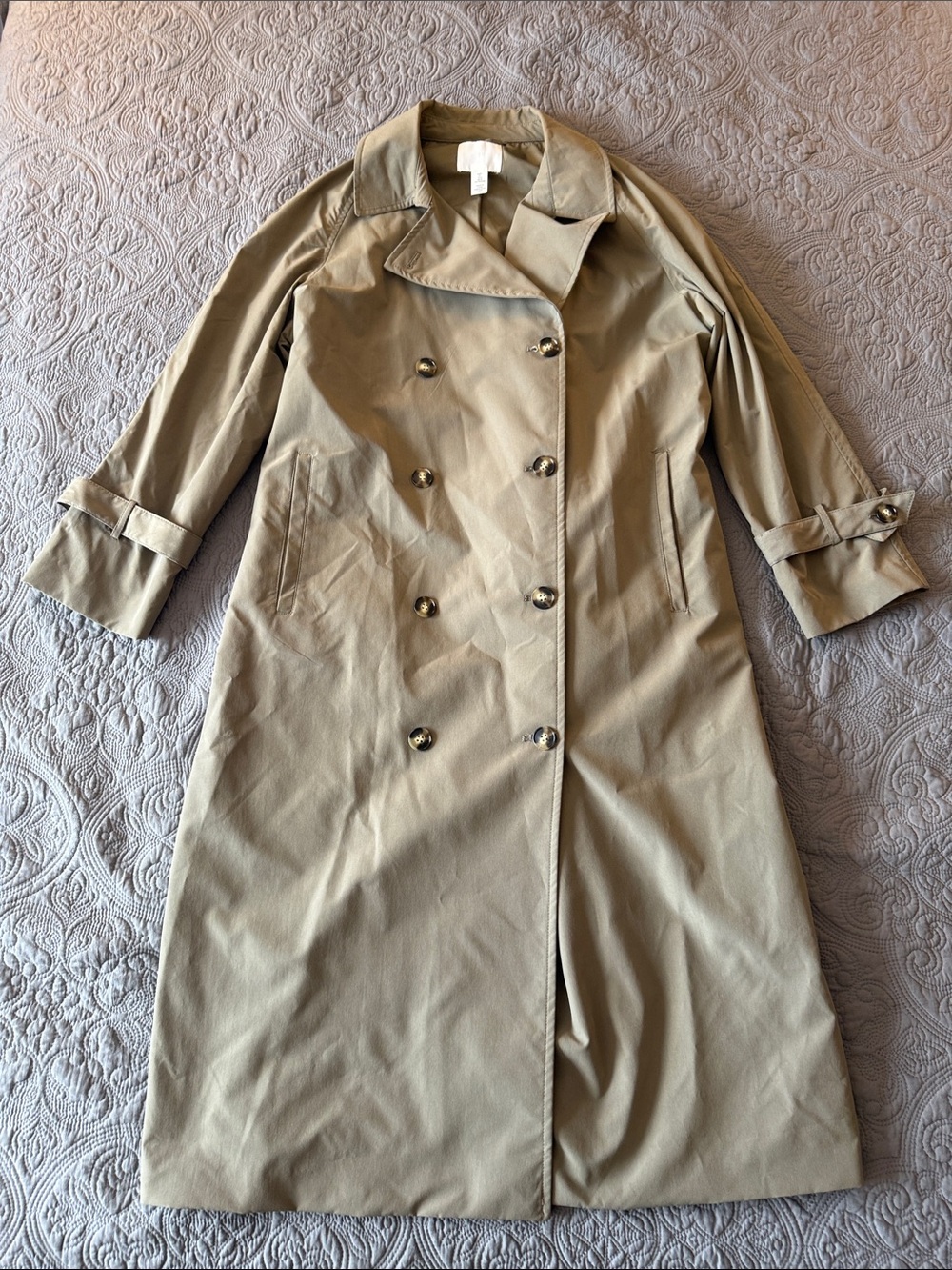 H&M Women's Beige Double-Breasted Trench Coat